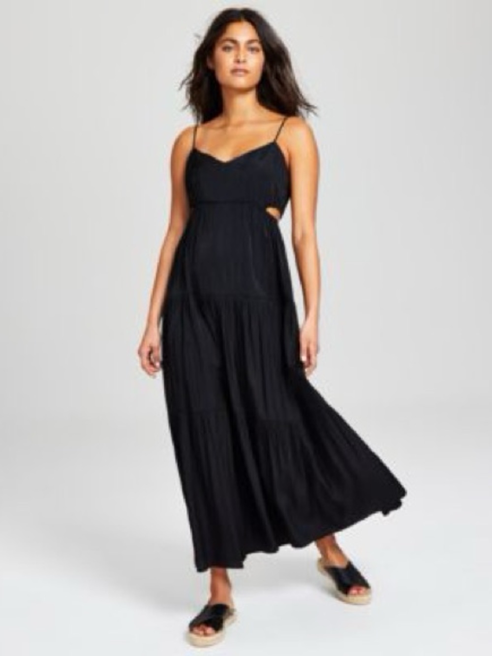 Women's Side-Cutout Tiered Maxi Dress New without tags Black Small